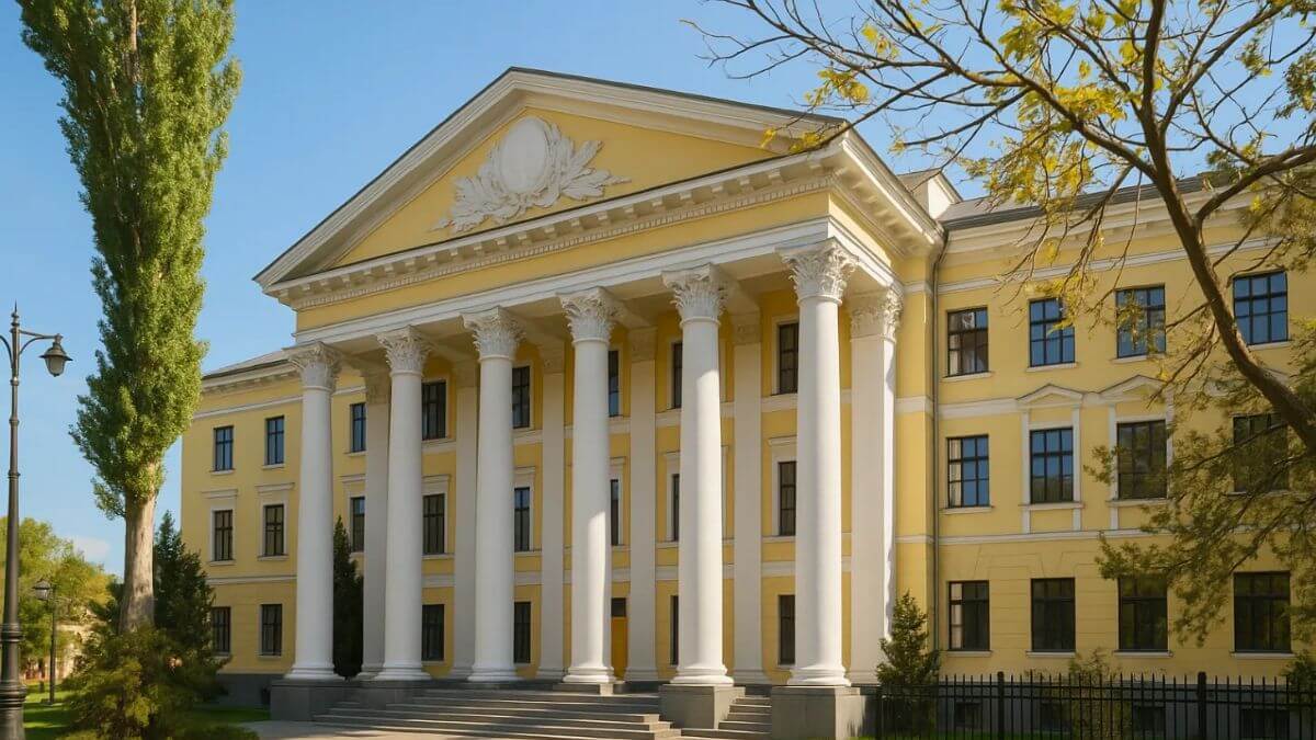 Khuôn viên rộng lớn của trường Đại học Y khoa Quốc gia Donetsk
